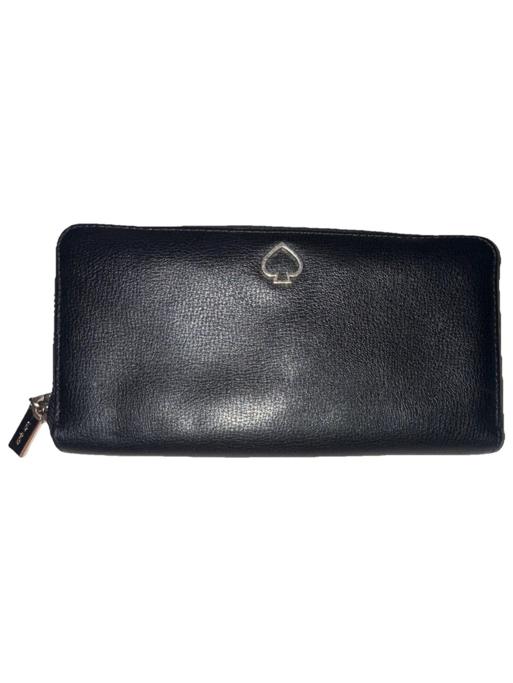 kate spade Black Leather Zip Wallet with Spade Logo